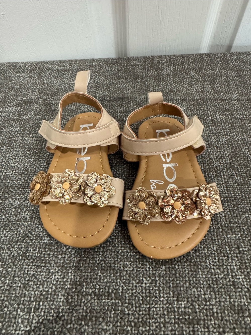 Bebe baby Kids Sparkle Flower Sandals in Beige - Cute Toddler Summer Shoes